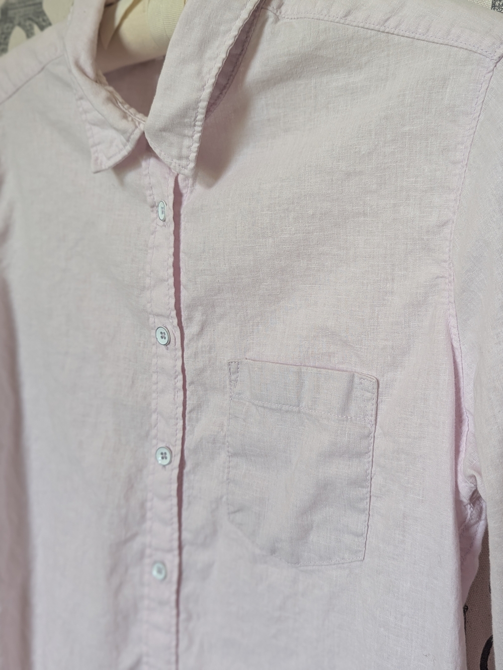 Classic Preppy Linen Ballet  Pink Button-Down Shirt for Women Size 10